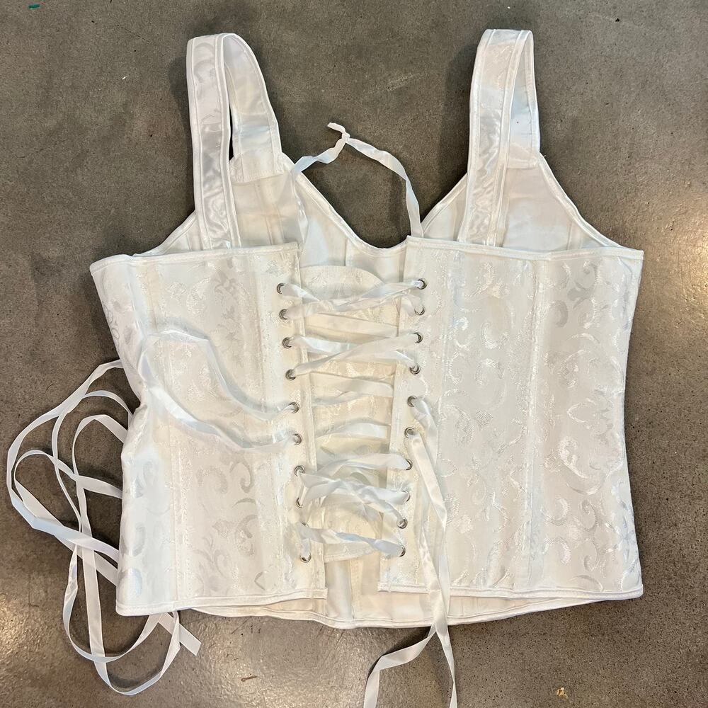 White Corset top bustier lace up spandex satin finish NEW lingerie womens Large